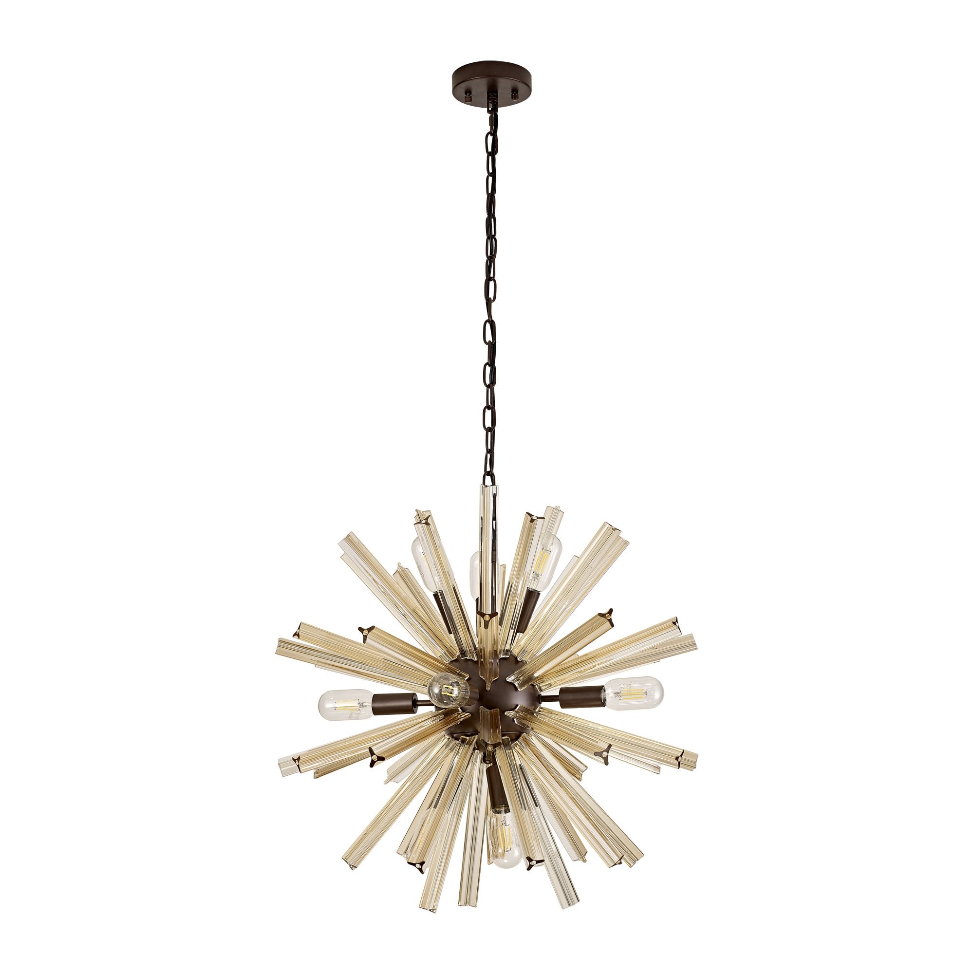 NL85149 Clover 10 Light Round Pendant Brown Oxide / Champagne Gold Glass