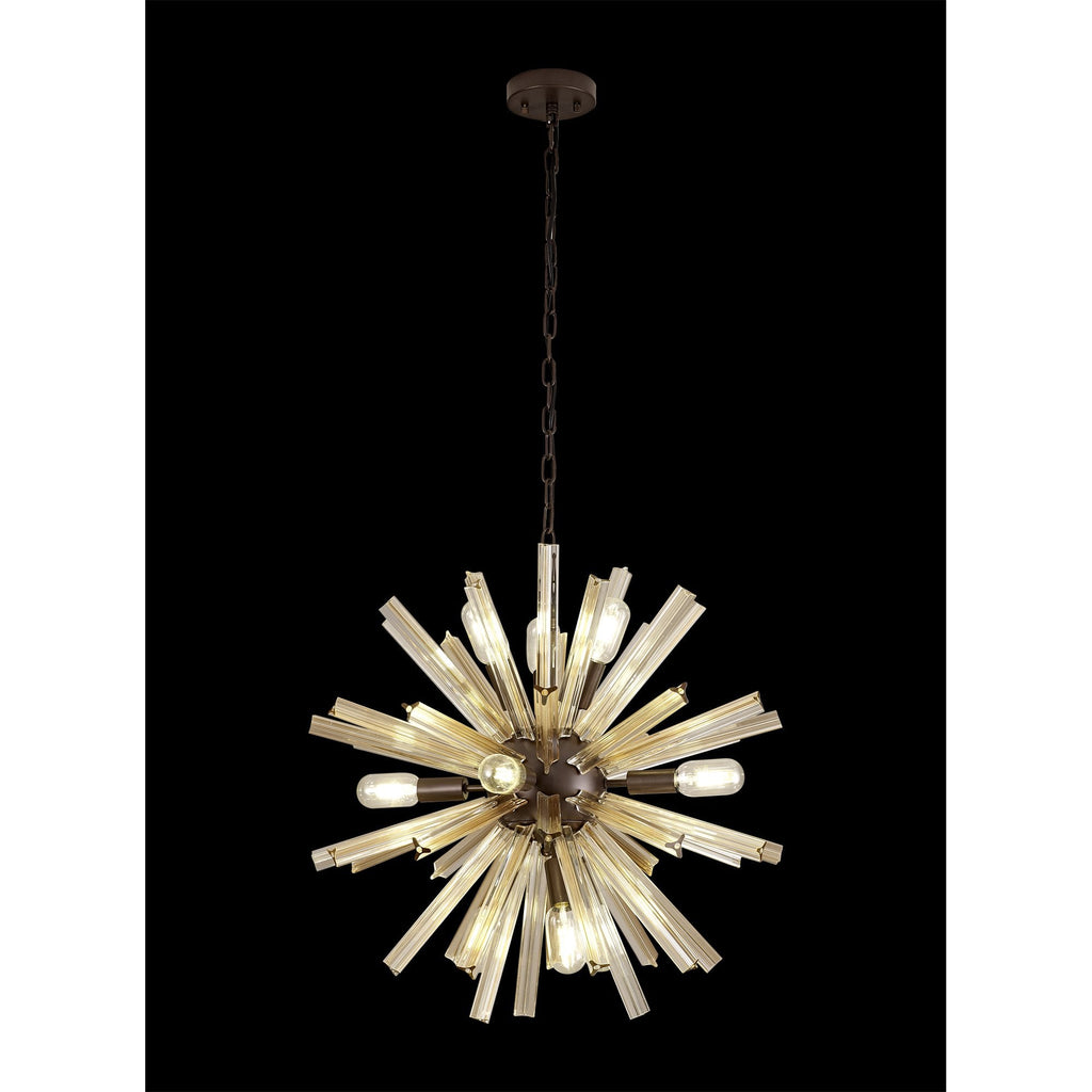 NL85149 Clover 10 Light Round Pendant Brown Oxide / Champagne Gold Glass