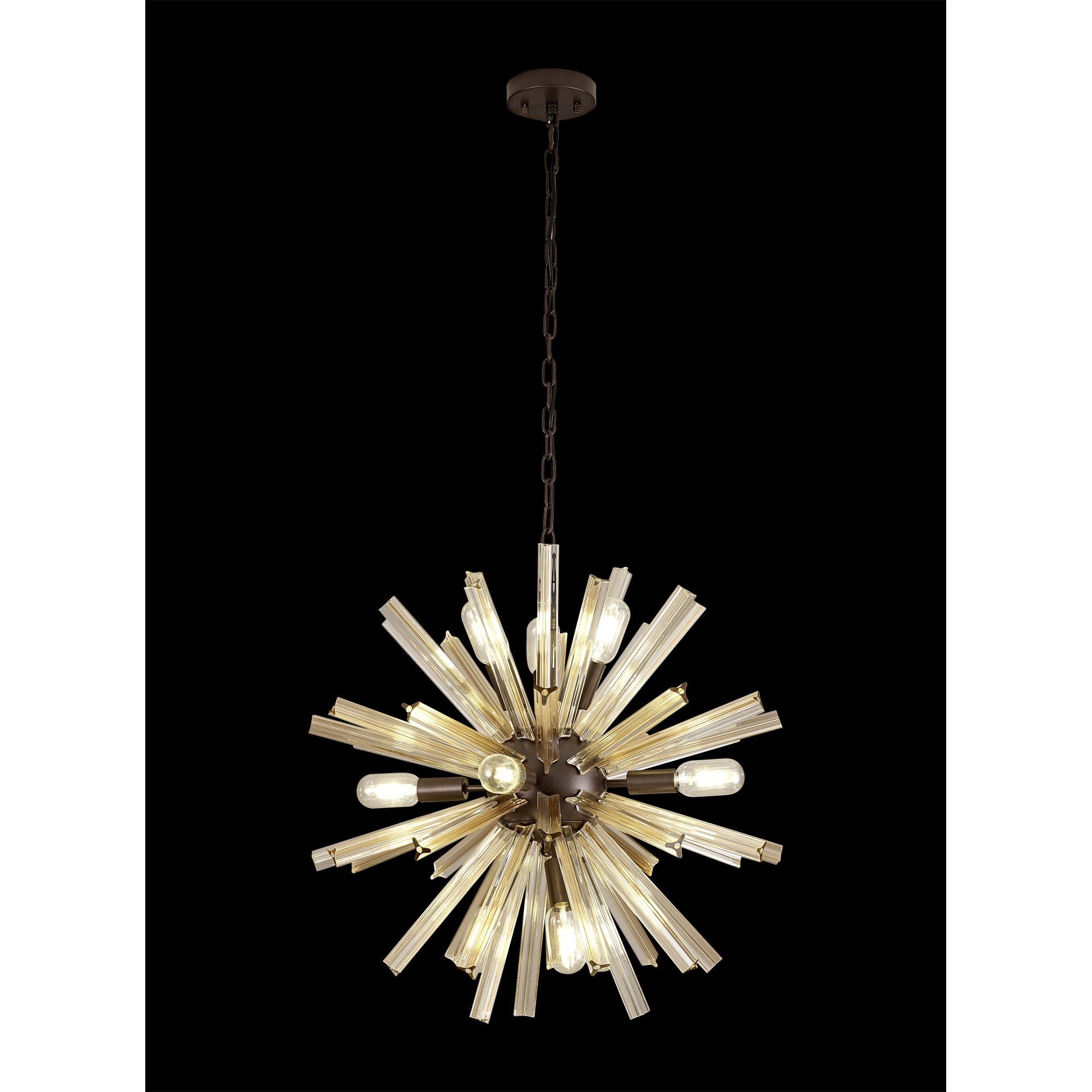NL85149 Clover 10 Light Round Pendant Brown Oxide / Champagne Gold Glass