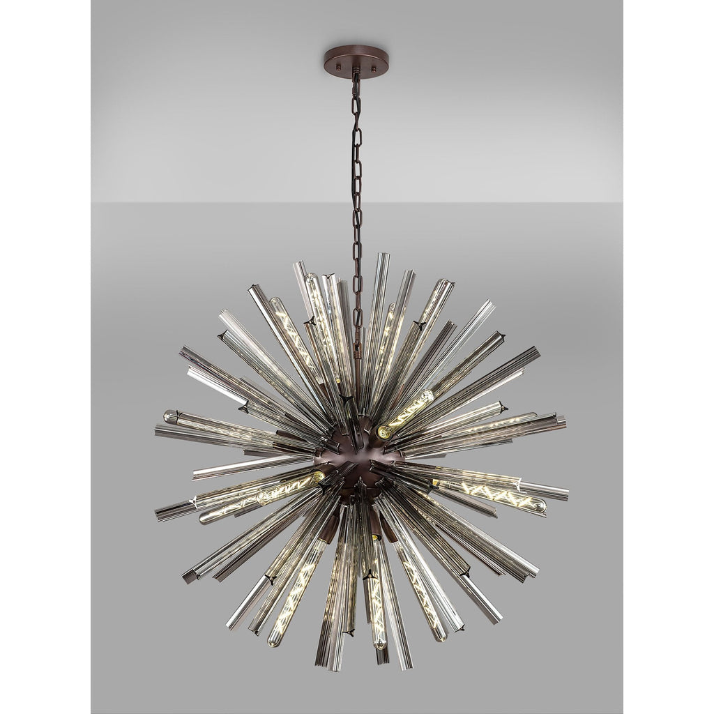 NL85199 Clover 16 Light Round Pendant Brown Oxide / Smoke Glass
