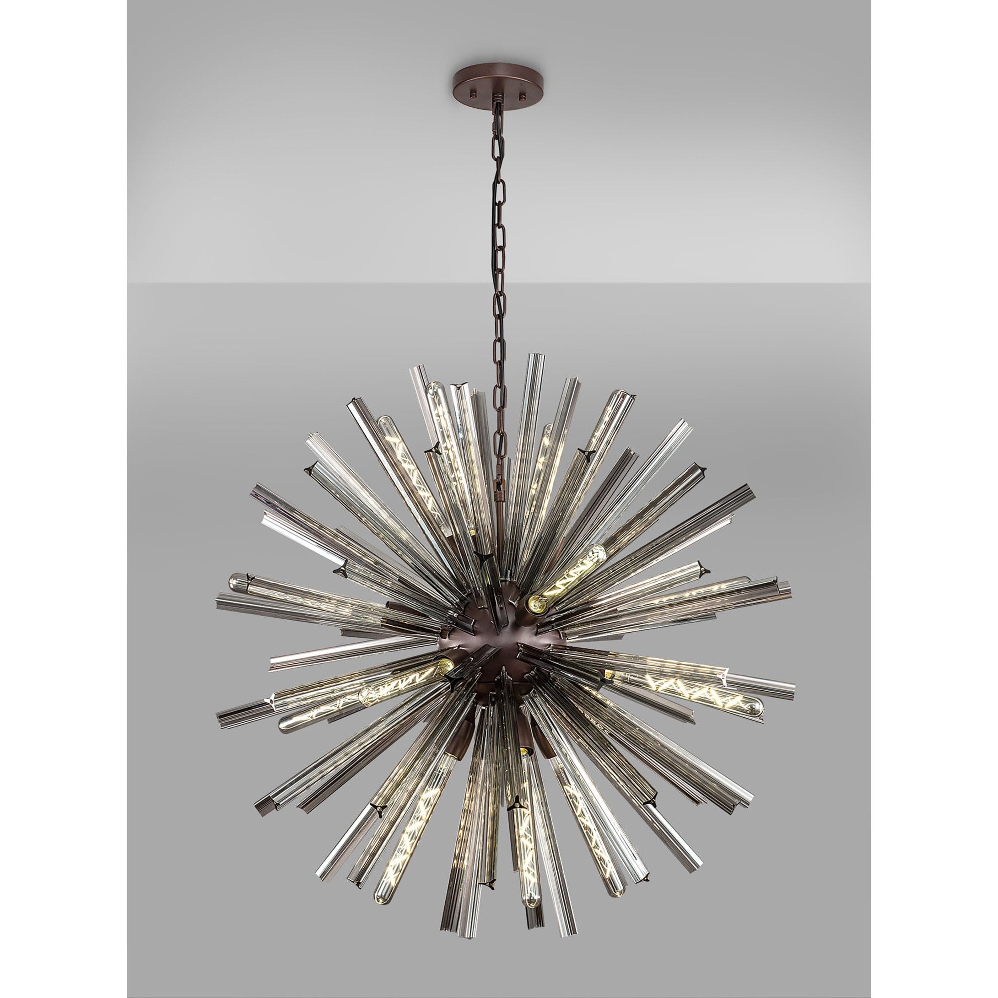 NL85199 Clover 16 Light Round Pendant Brown Oxide / Smoke Glass