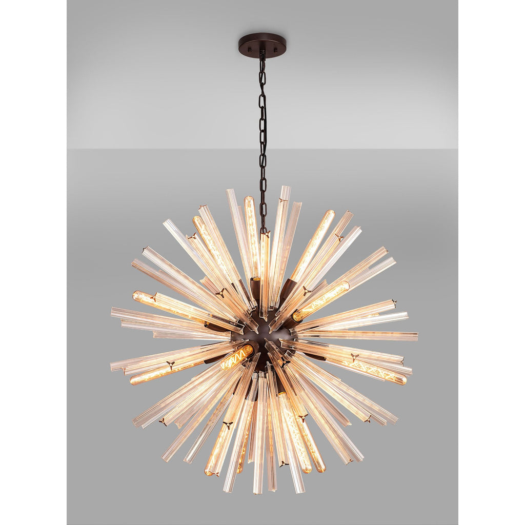 NL85209 Clover 16 Light Round Pendant Brown Oxide / Champagne Gold Glass