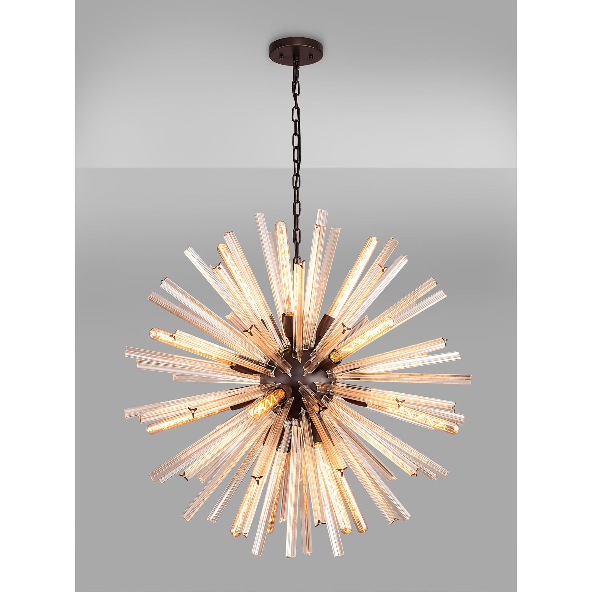 NL85209 Clover 16 Light Round Pendant Brown Oxide / Champagne Gold Glass