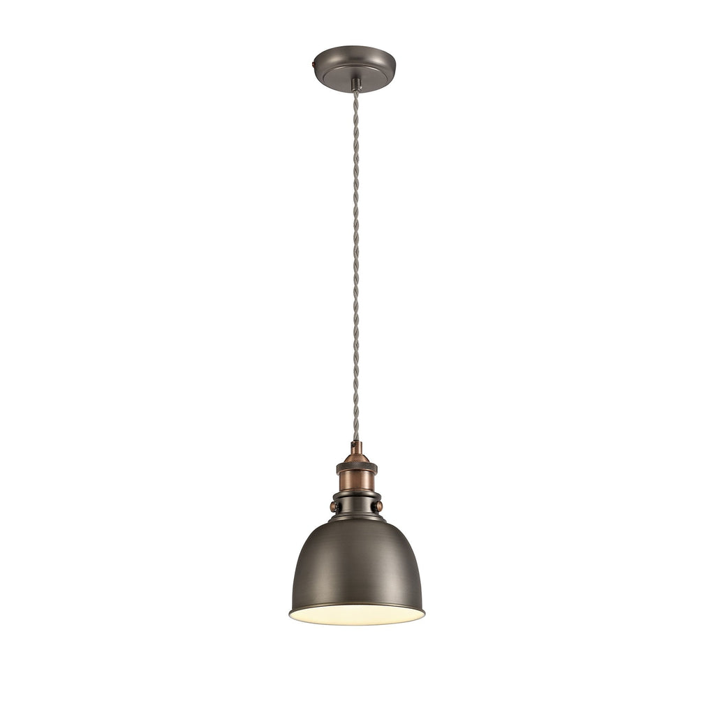 NL77369 Corfu Small Pendant 1 Light Antique Silver/Copper/White