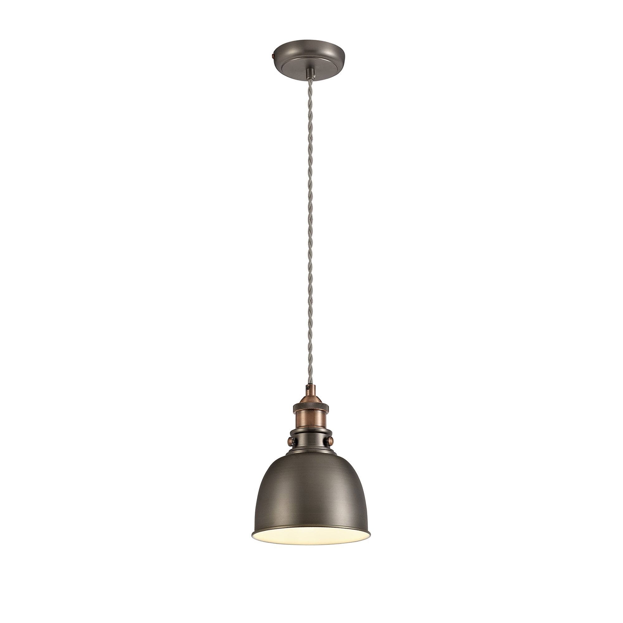 Corfu Small Pendant 1 Light Antique Silver/Copper/White