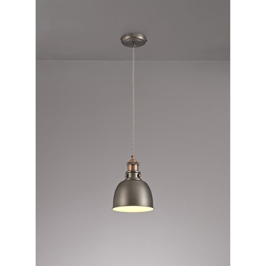 NL77369 Corfu Small Pendant 1 Light Antique Silver/Copper/White