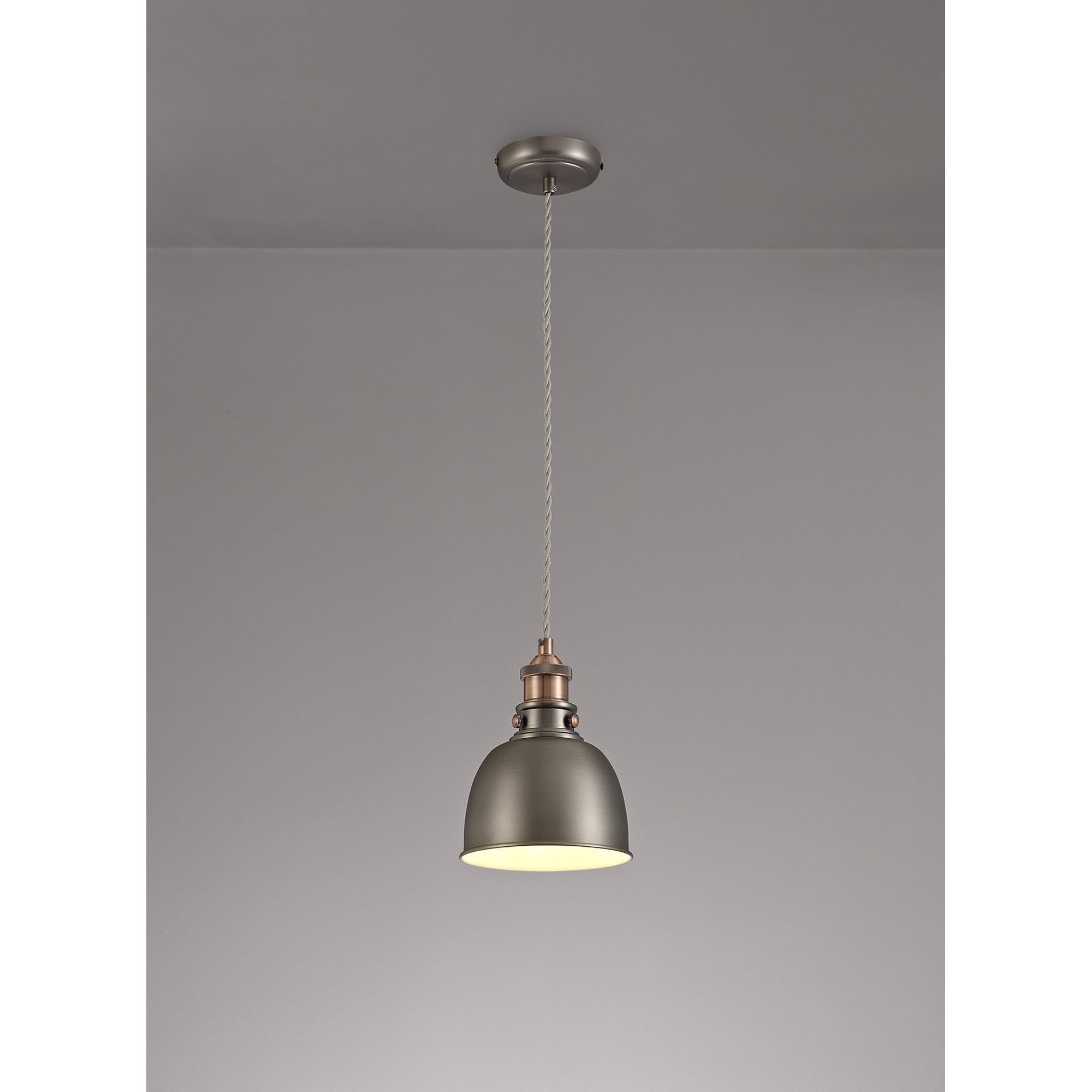 Corfu Small Pendant 1 Light Antique Silver/Copper/White