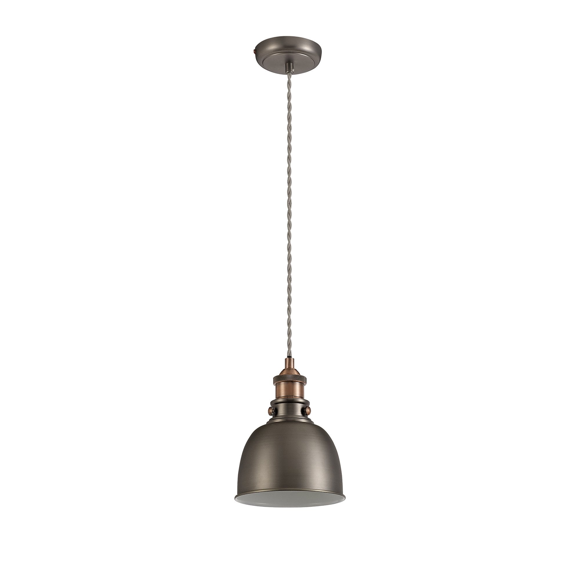 Corfu Small Pendant 1 Light Antique Silver/Copper/White