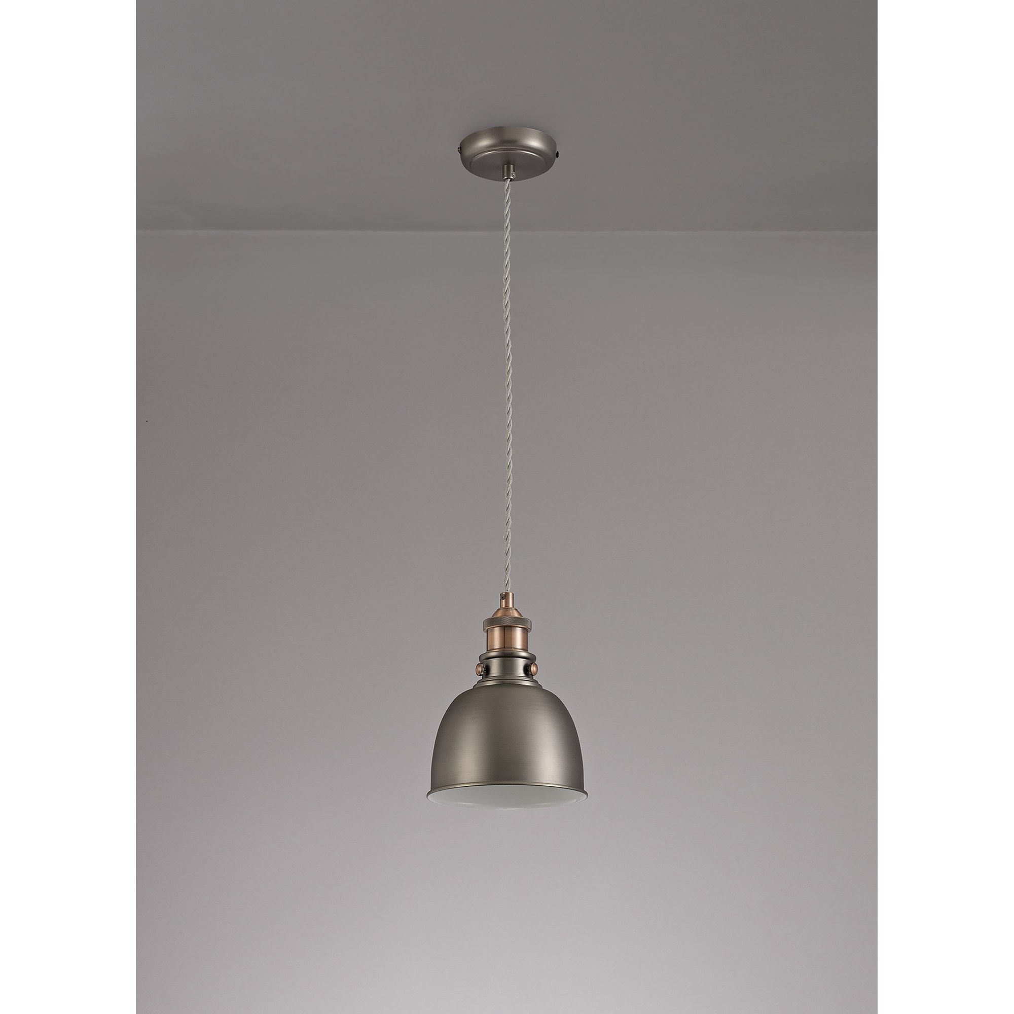 Corfu Small Pendant 1 Light Antique Silver/Copper/White