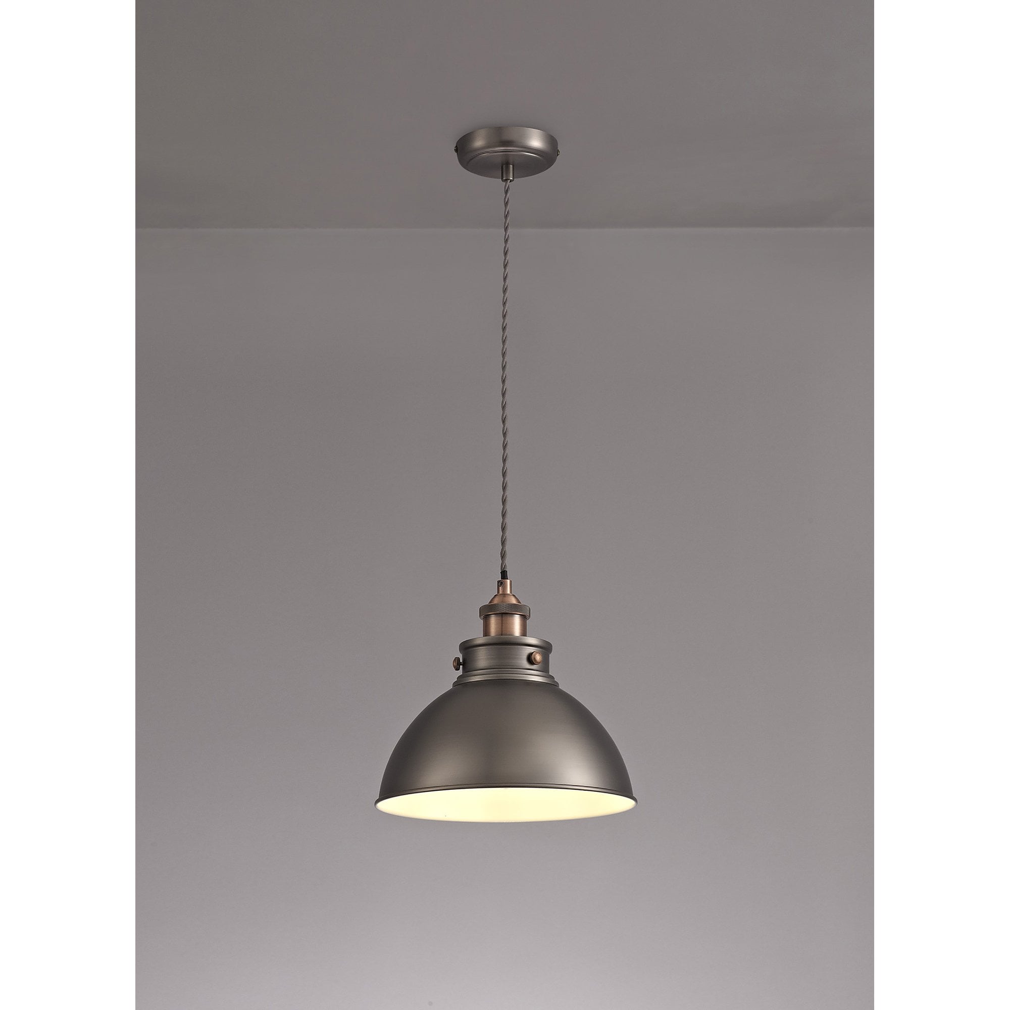 NL77379 Corfu Medium Pendant 1 Light Antique Silver/Copper/White