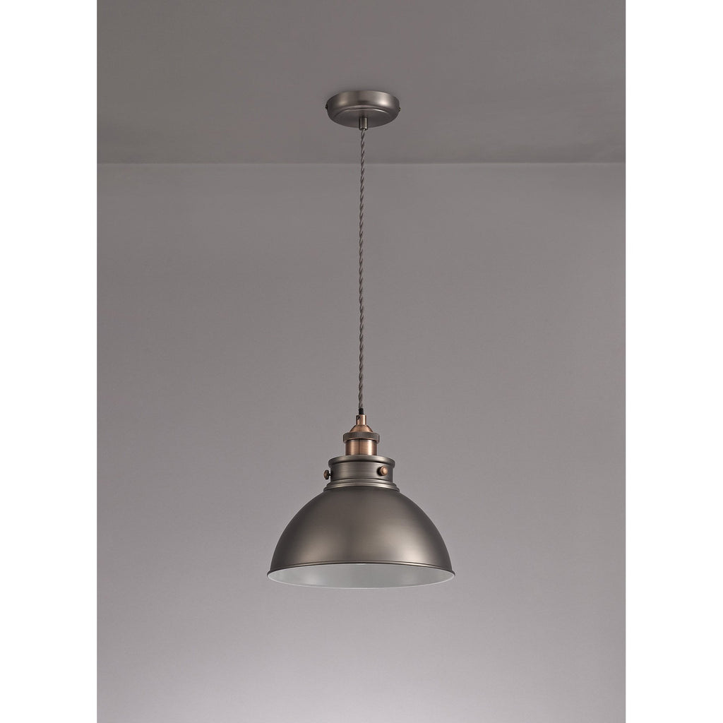 NL77379 Corfu Medium Pendant 1 Light Antique Silver/Copper/White