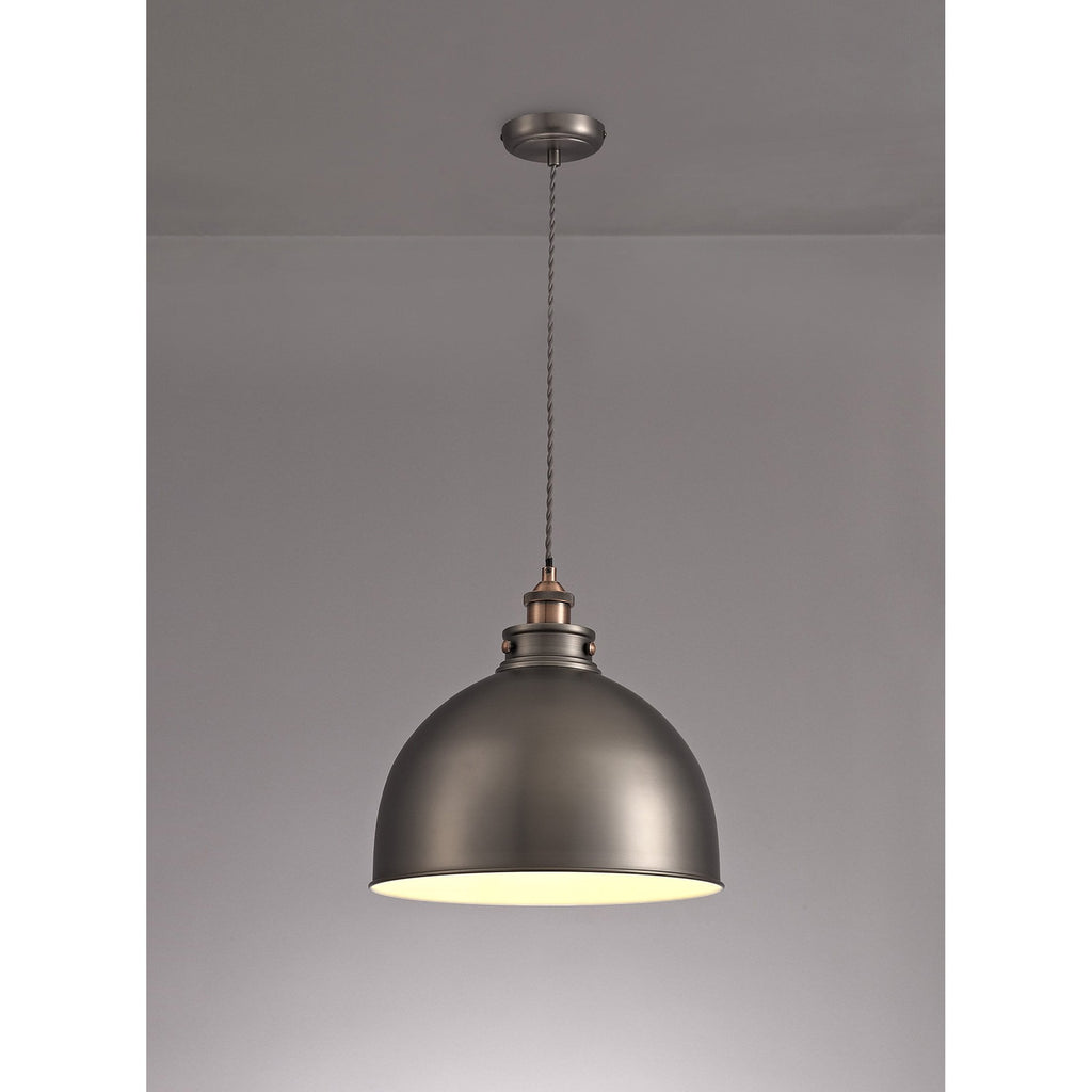 NL77389 Corfu Large Pendant 1 Light Antique Silver/Copper/White