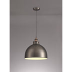 NL77389 Corfu Large Pendant 1 Light Antique Silver/Copper/White
