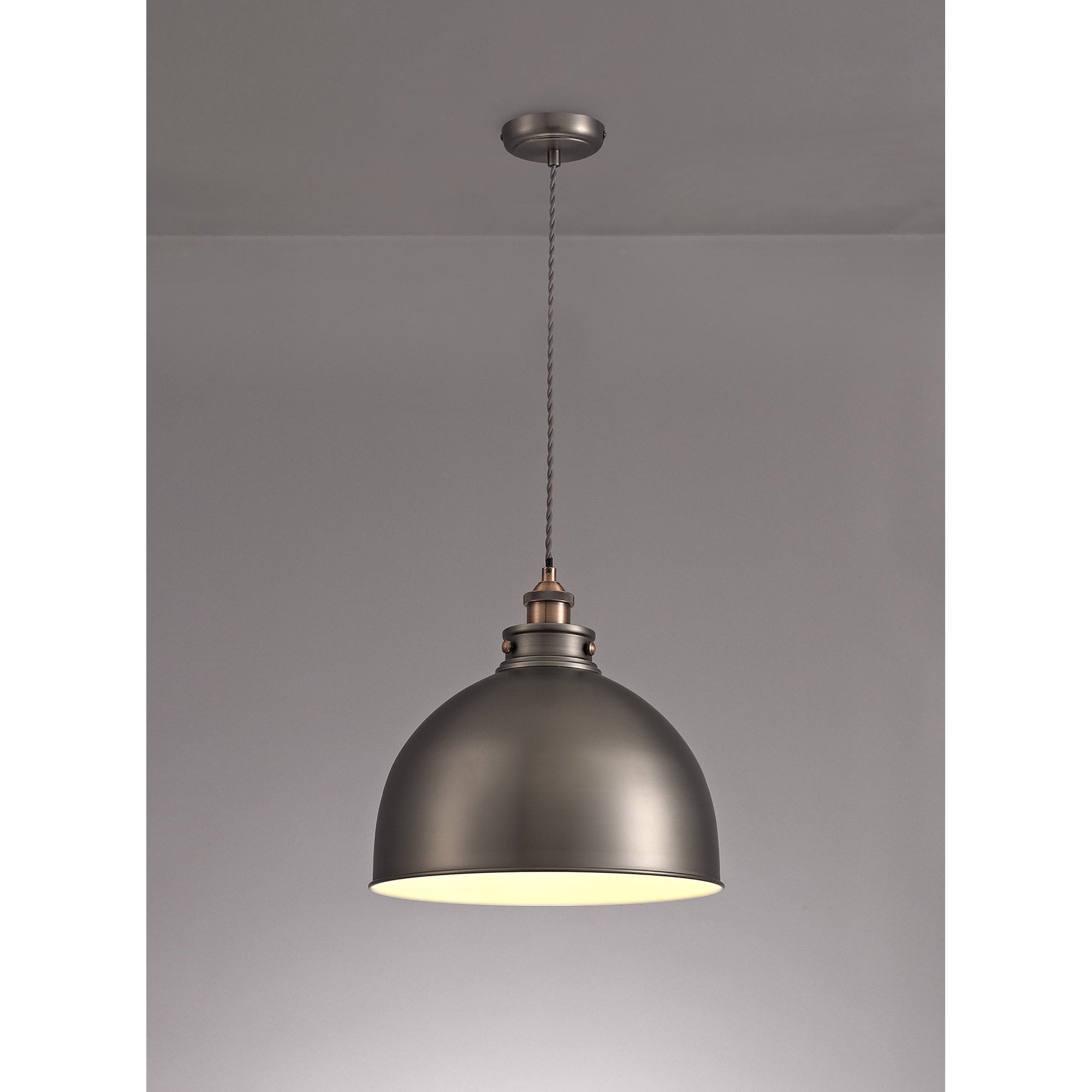Corfu Large Pendant 1 Light Antique Silver/Copper/White