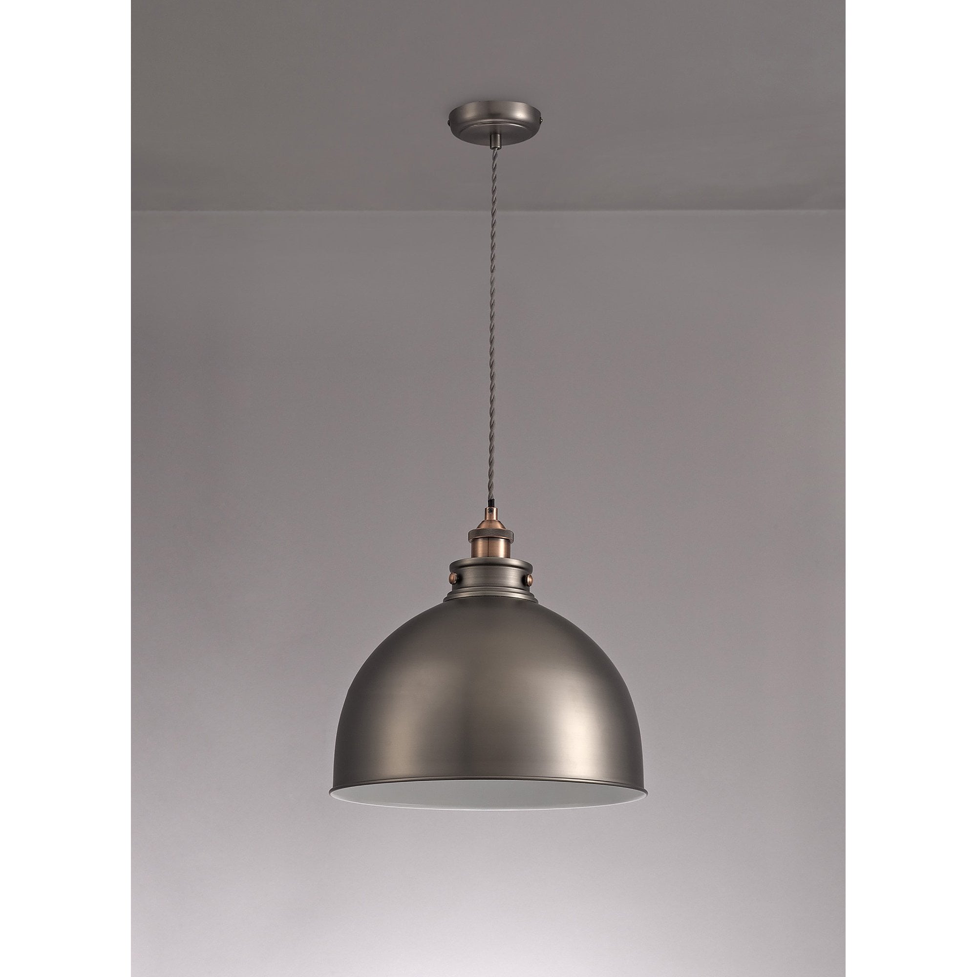 Corfu Large Pendant 1 Light Antique Silver/Copper/White