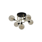 NL77309 Dublin Flush Ceiling 5 Light Matt Black/Antique Brass/Cognac Glass