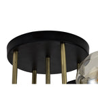 NL77309 Dublin Flush Ceiling 5 Light Matt Black/Antique Brass/Cognac Glass