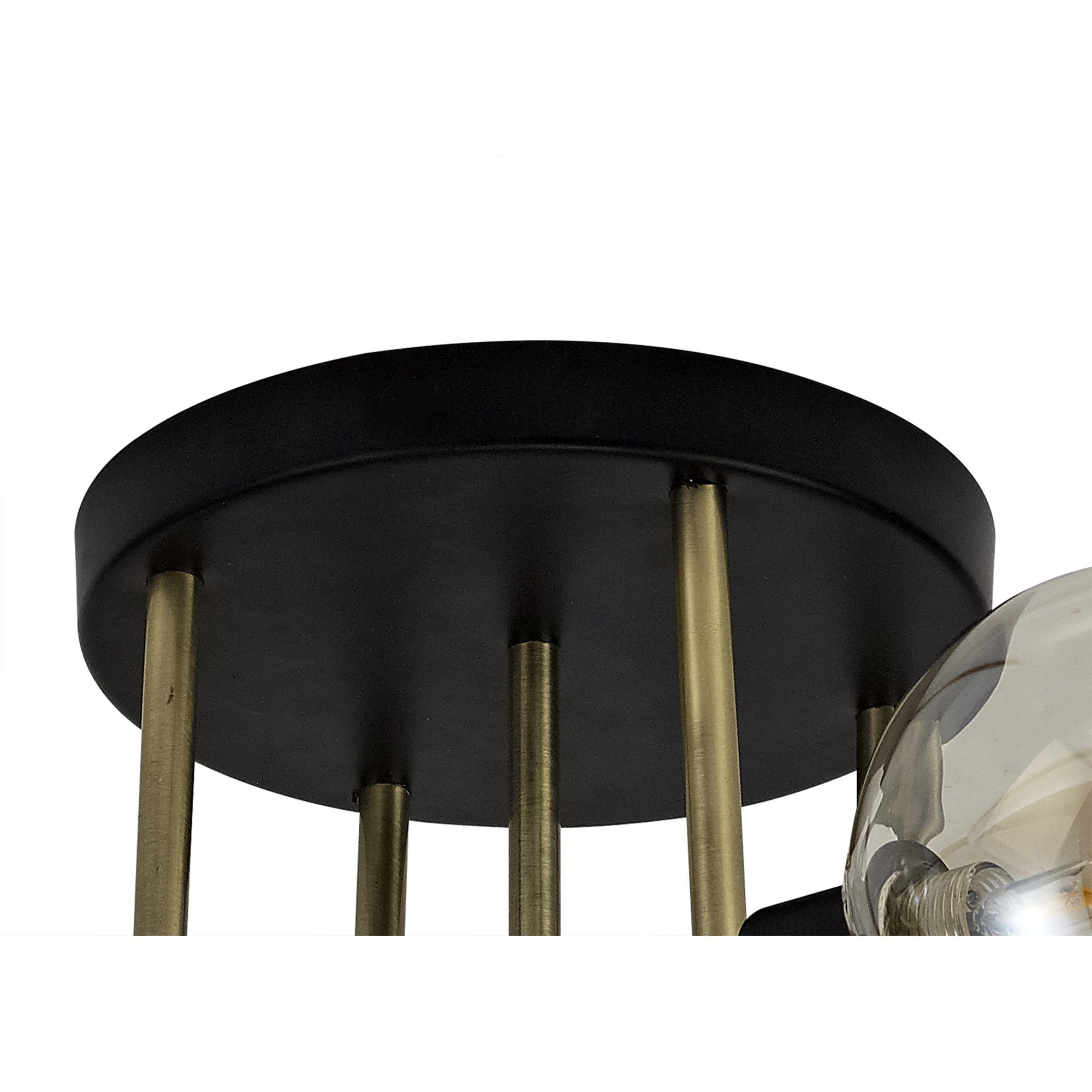 NL77309 Dublin Flush Ceiling 5 Light Matt Black/Antique Brass/Cognac Glass
