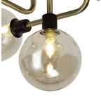 NL77309 Dublin Flush Ceiling 5 Light Matt Black/Antique Brass/Cognac Glass