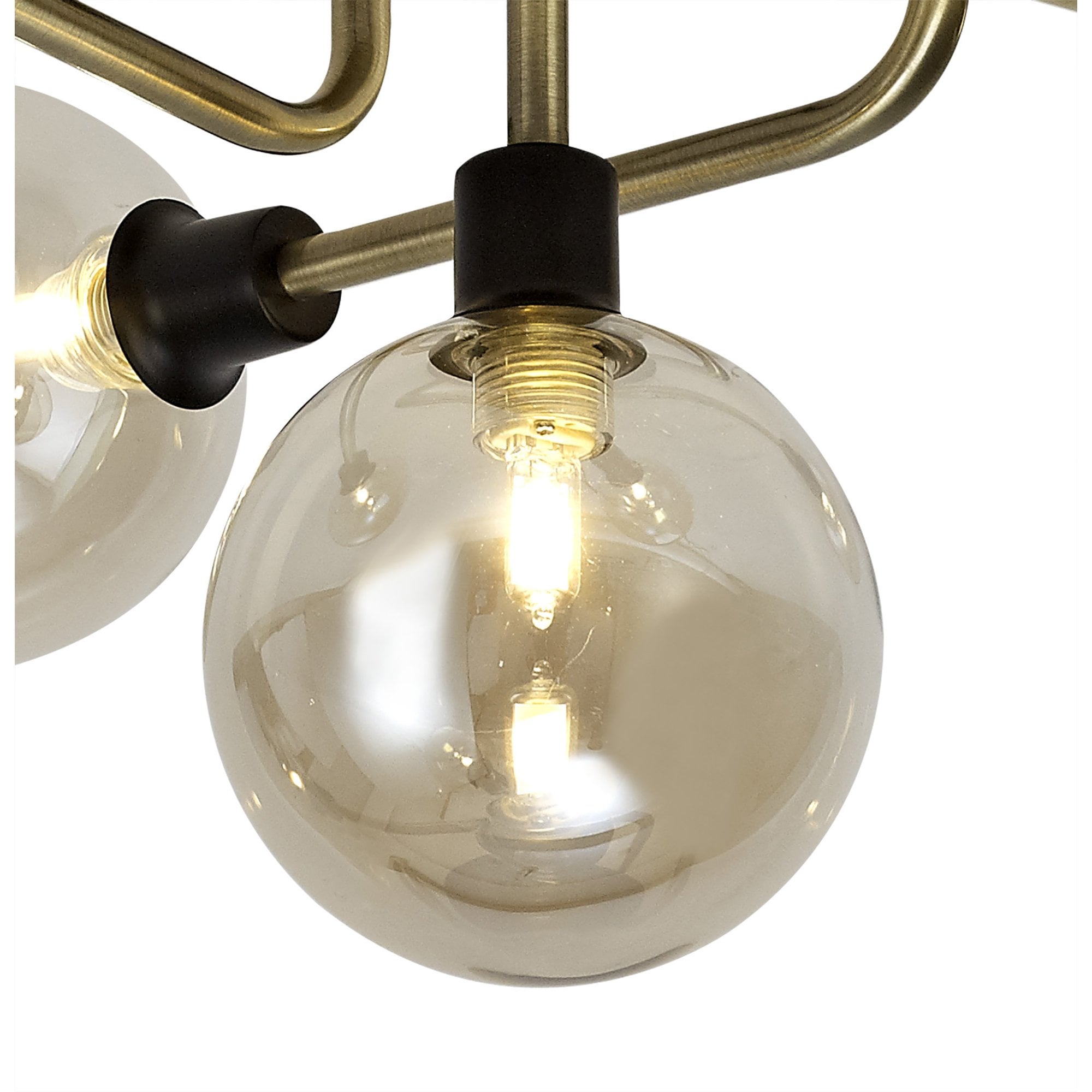 NL77309 Dublin Flush Ceiling 5 Light Matt Black/Antique Brass/Cognac Glass