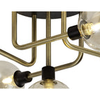 NL77309 Dublin Flush Ceiling 5 Light Matt Black/Antique Brass/Cognac Glass