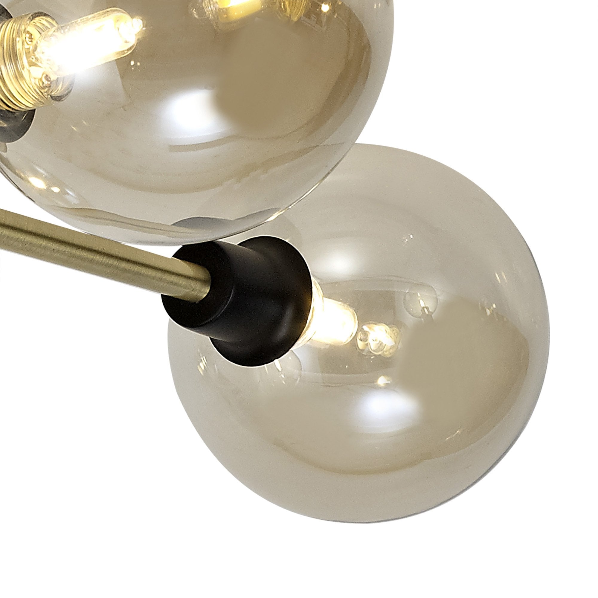 NL77309 Dublin Flush Ceiling 5 Light Matt Black/Antique Brass/Cognac Glass