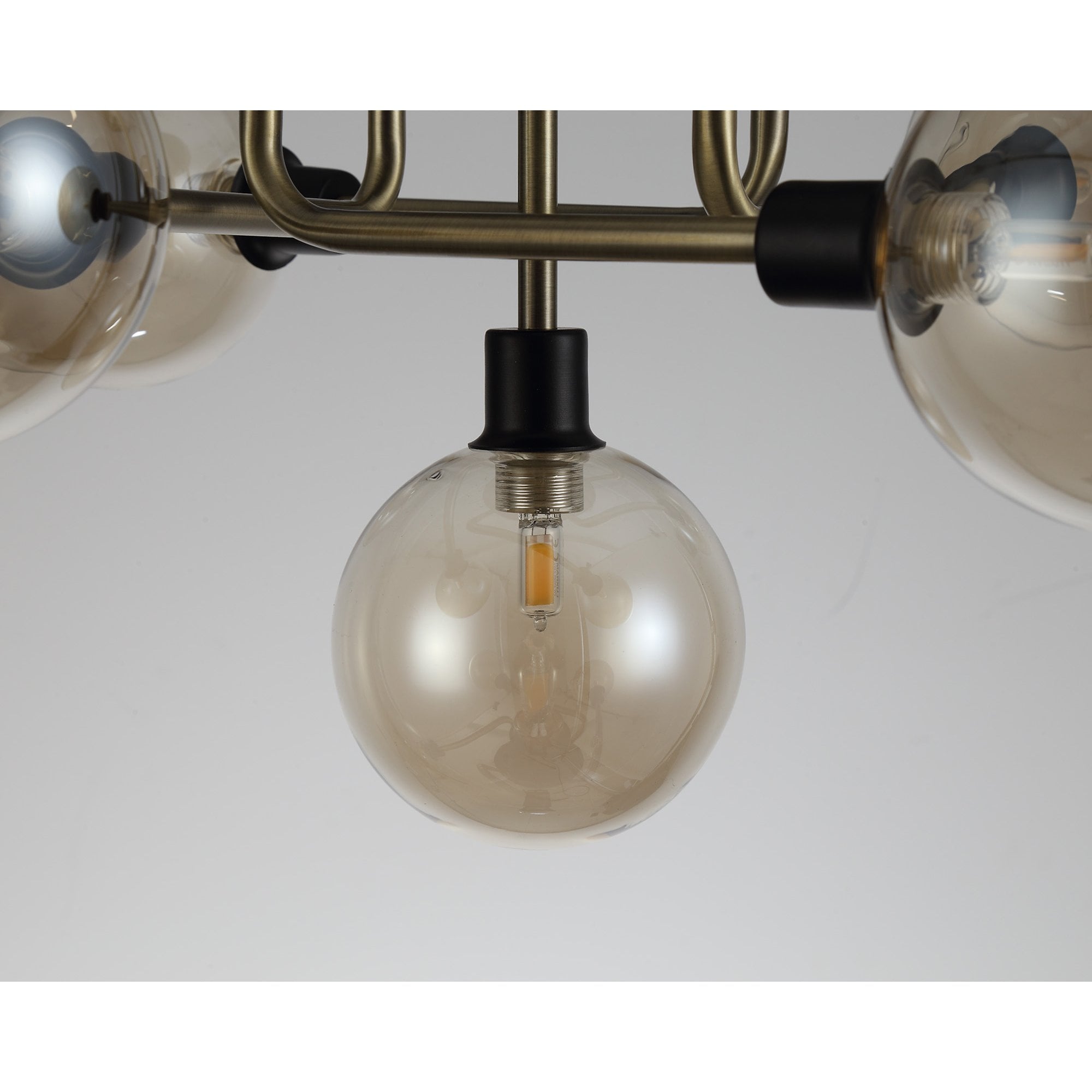 NL77309 Dublin Flush Ceiling 5 Light Matt Black/Antique Brass/Cognac Glass