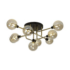 NL77319 Dublin Flush Ceiling 9 Light Matt Black/Antique Brass/Cognac Glass