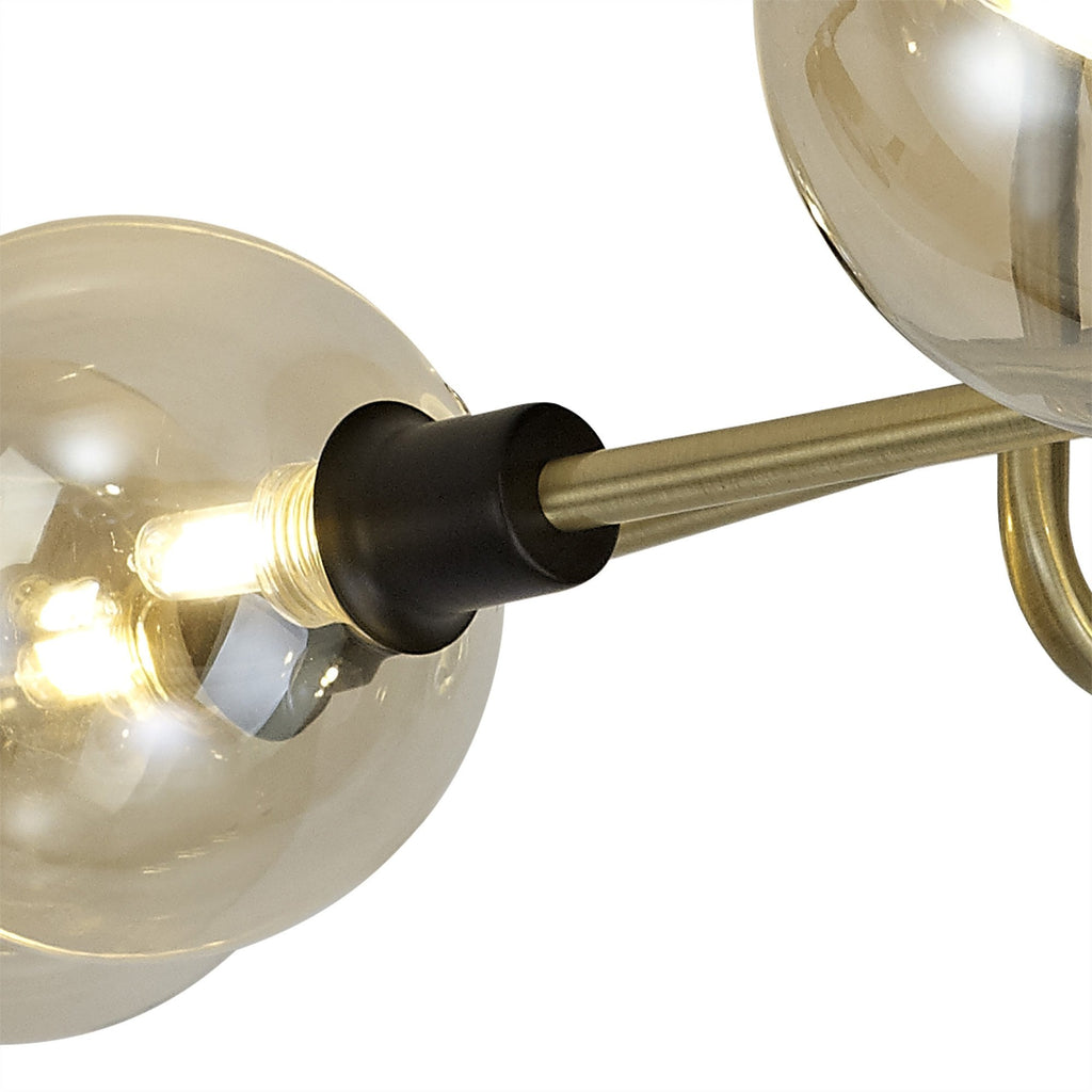 NL77319 Dublin Flush Ceiling 9 Light Matt Black/Antique Brass/Cognac Glass
