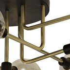 NL77319 Dublin Flush Ceiling 9 Light Matt Black/Antique Brass/Cognac Glass