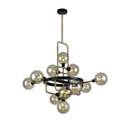 NL77329 Dublin Fixed Pendant 12 Light Matt Black/Antique Brass/Cognac Glass