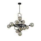 NL77329 Dublin Fixed Pendant 12 Light Matt Black/Antique Brass/Cognac Glass