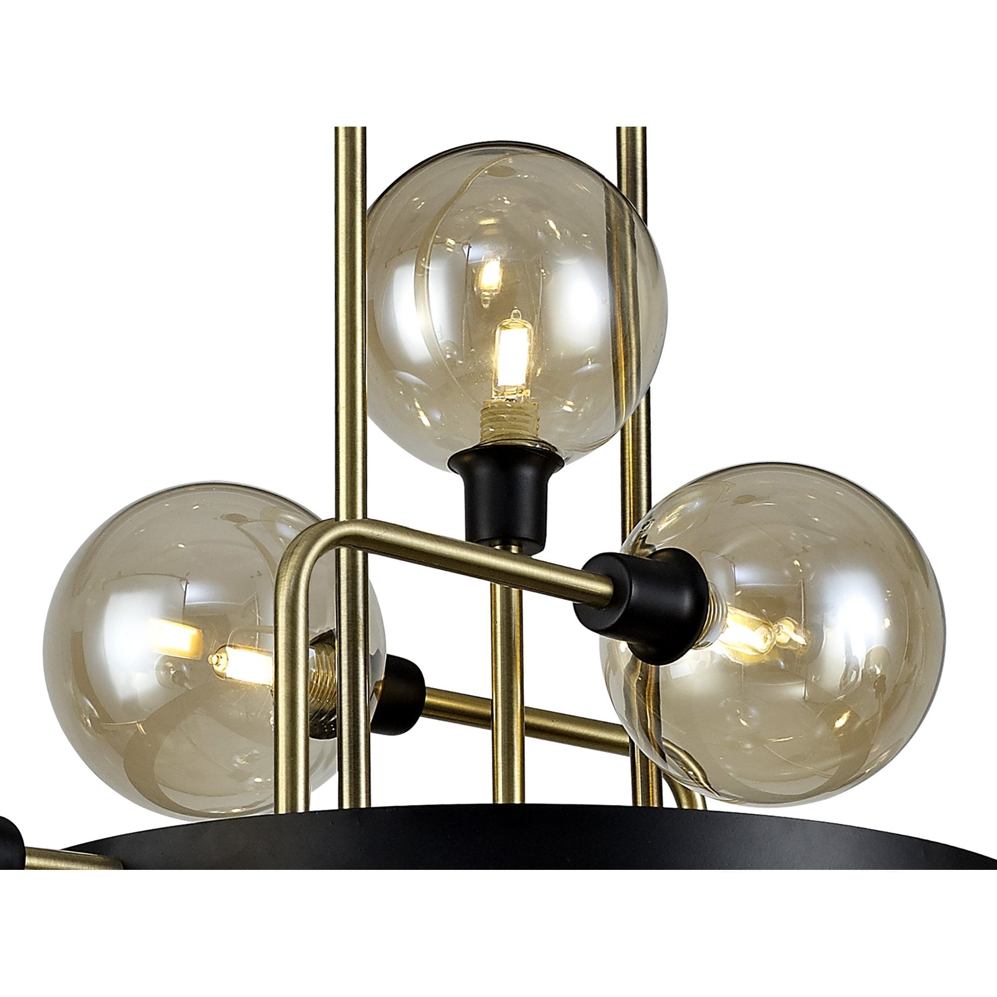 NL77329 Dublin Fixed Pendant 12 Light Matt Black/Antique Brass/Cognac Glass
