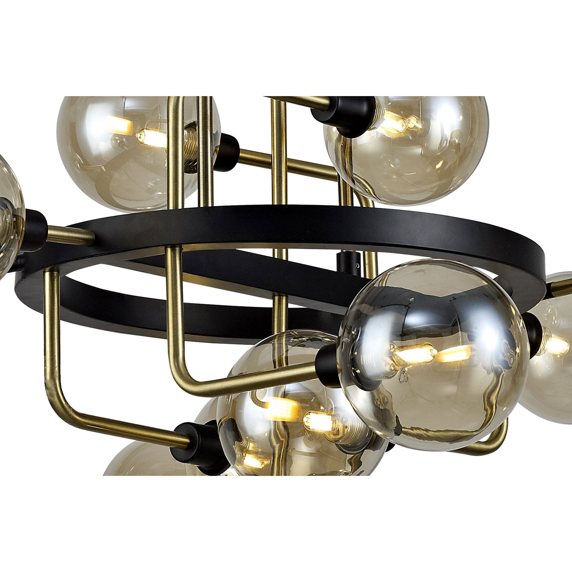 NL77329 Dublin Fixed Pendant 12 Light Matt Black/Antique Brass/Cognac Glass