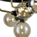 NL77329 Dublin Fixed Pendant 12 Light Matt Black/Antique Brass/Cognac Glass