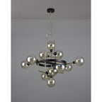 NL77329 Dublin Fixed Pendant 12 Light Matt Black/Antique Brass/Cognac Glass