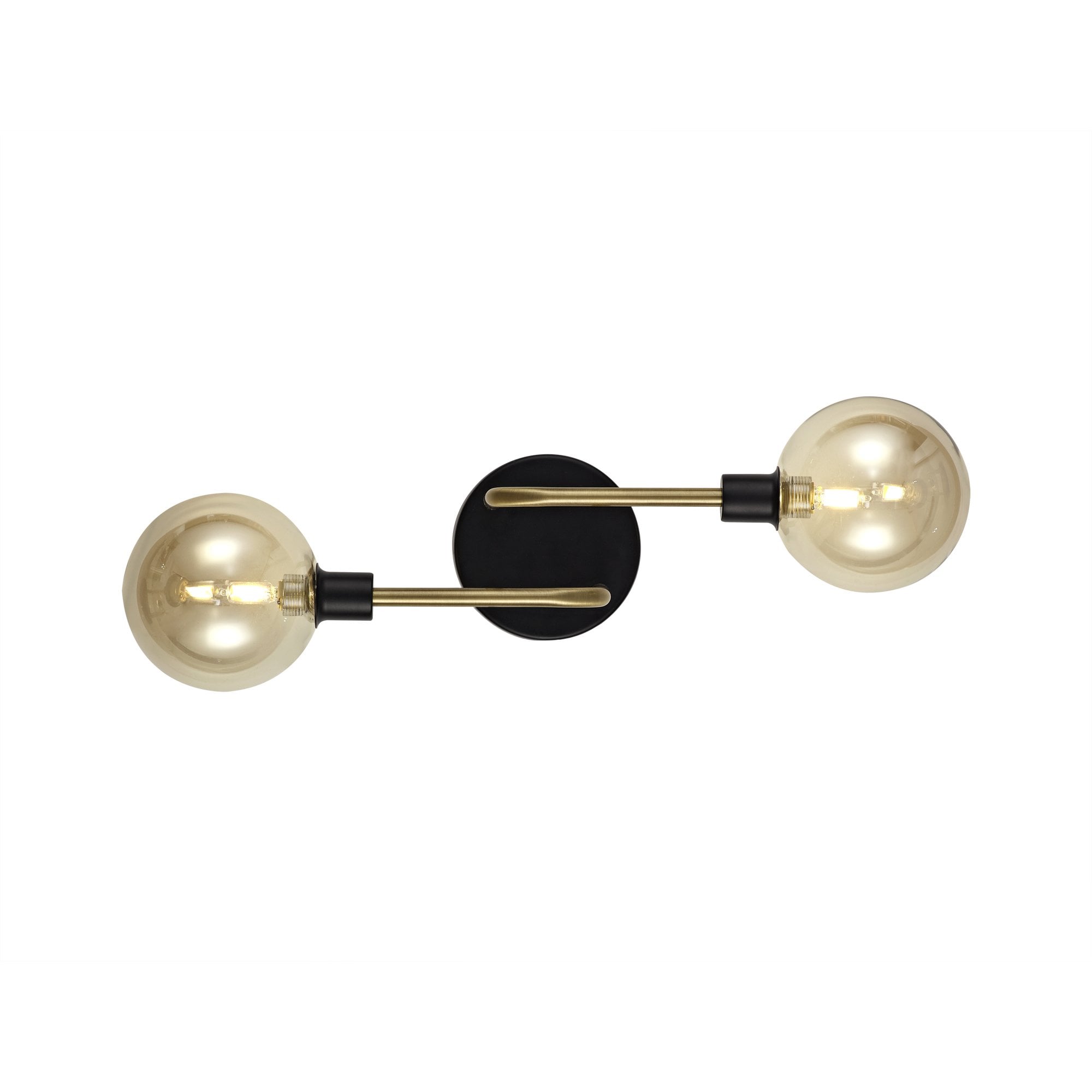 NL77339 Dublin Wall Lamp 2 Light Matt Black/Antique Brass/Cognac Glass
