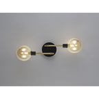 NL77339 Dublin Wall Lamp 2 Light Matt Black/Antique Brass/Cognac Glass