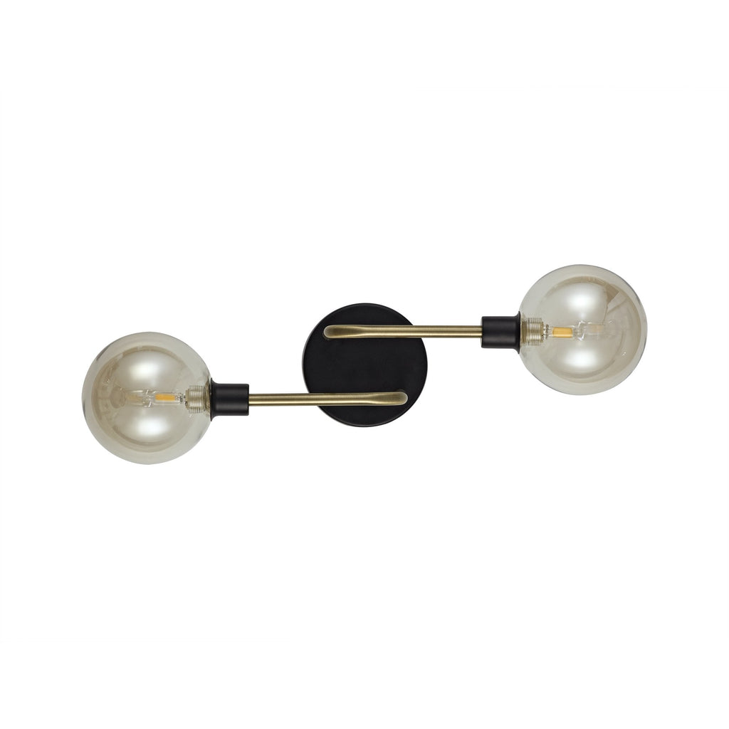 NL77339 Dublin Wall Lamp 2 Light Matt Black/Antique Brass/Cognac Glass