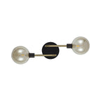 NL77339 Dublin Wall Lamp 2 Light Matt Black/Antique Brass/Cognac Glass
