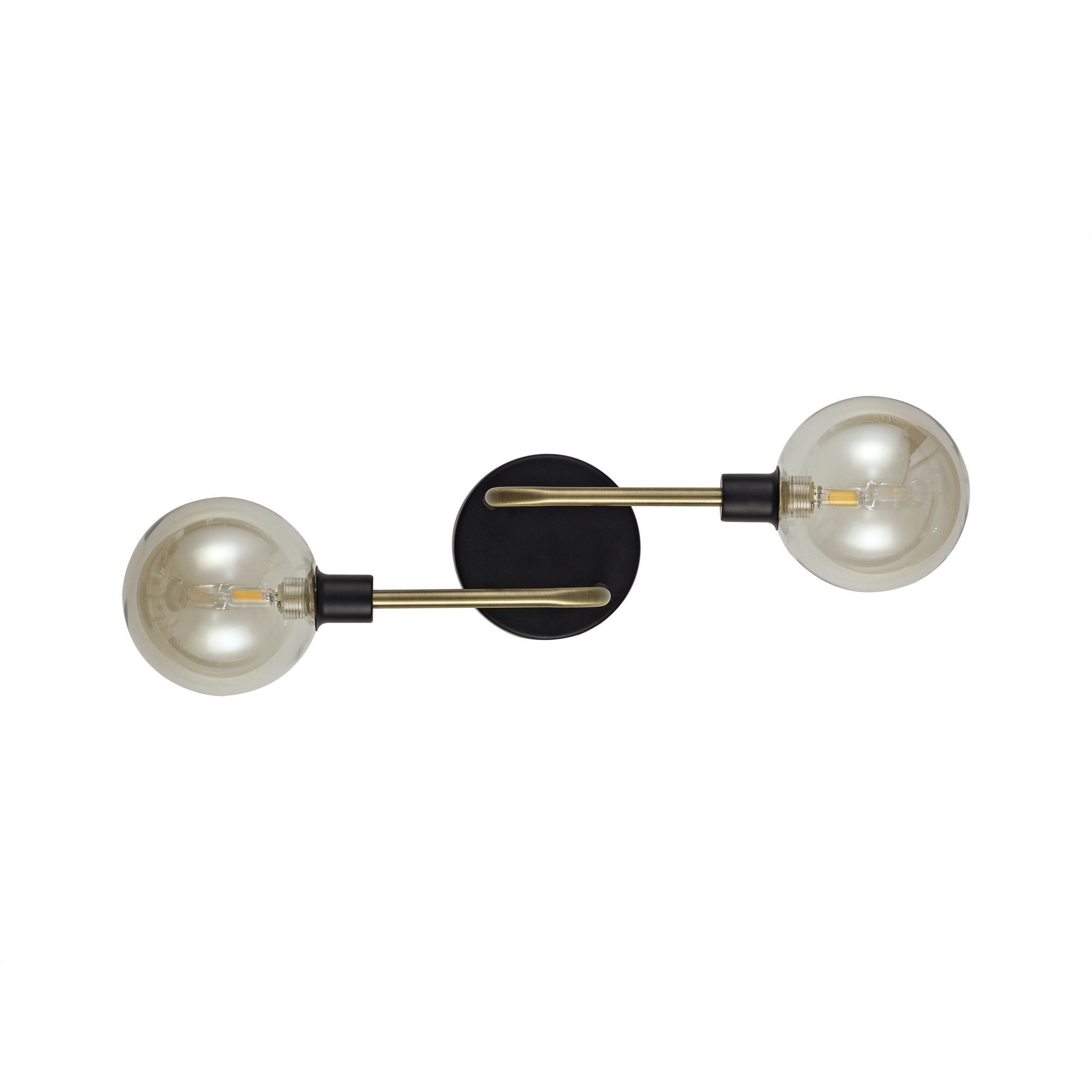 NL77339 Dublin Wall Lamp 2 Light Matt Black/Antique Brass/Cognac Glass
