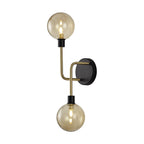 NL77339 Dublin Wall Lamp 2 Light Matt Black/Antique Brass/Cognac Glass
