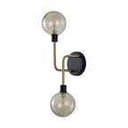NL77339 Dublin Wall Lamp 2 Light Matt Black/Antique Brass/Cognac Glass