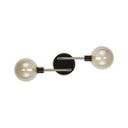 NL77339 Dublin Wall Lamp 2 Light Matt Black/Antique Brass/Cognac Glass
