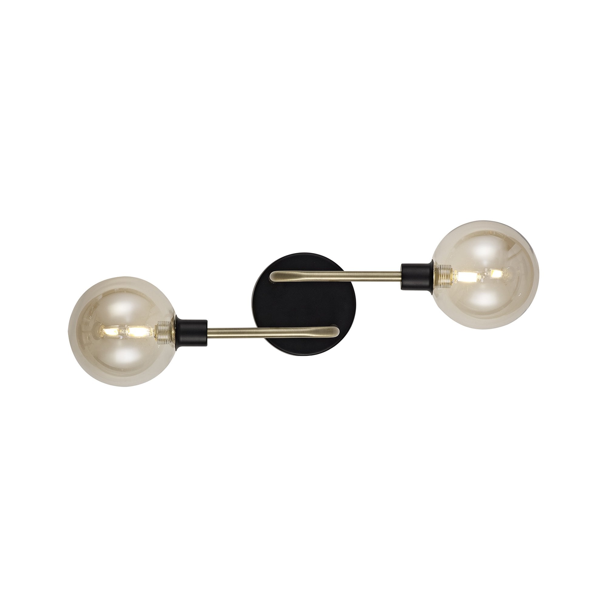 NL77339 Dublin Wall Lamp 2 Light Matt Black/Antique Brass/Cognac Glass