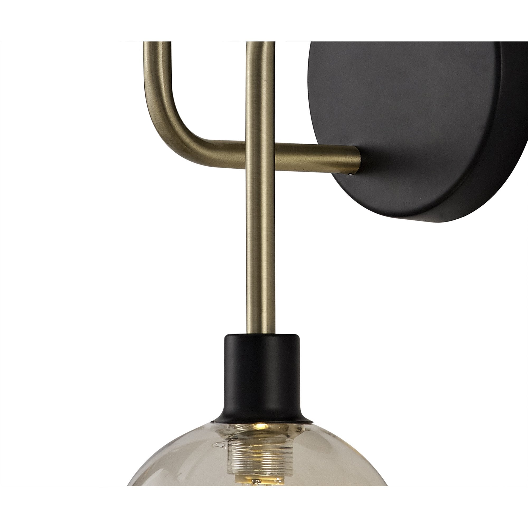 NL77339 Dublin Wall Lamp 2 Light Matt Black/Antique Brass/Cognac Glass