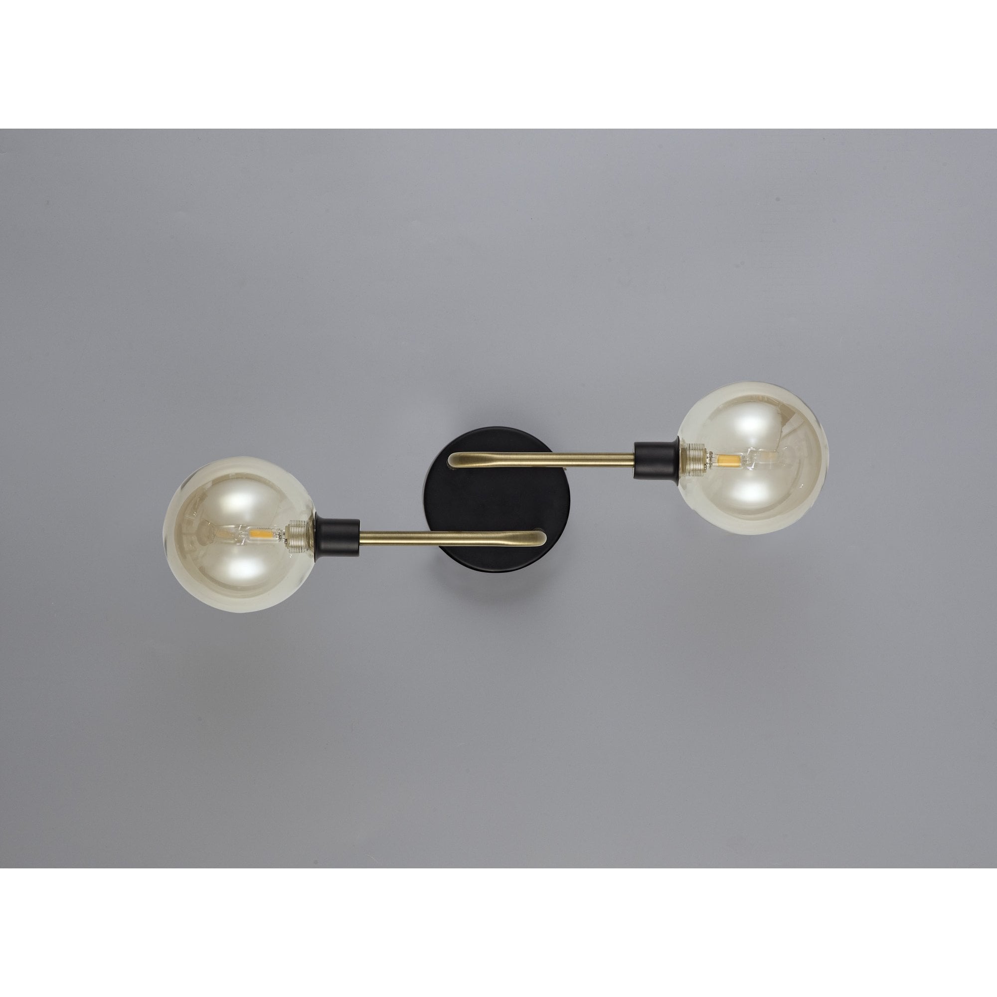 NL77339 Dublin Wall Lamp 2 Light Matt Black/Antique Brass/Cognac Glass