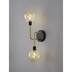 NL77339 Dublin Wall Lamp 2 Light Matt Black/Antique Brass/Cognac Glass