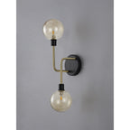 NL77339 Dublin Wall Lamp 2 Light Matt Black/Antique Brass/Cognac Glass