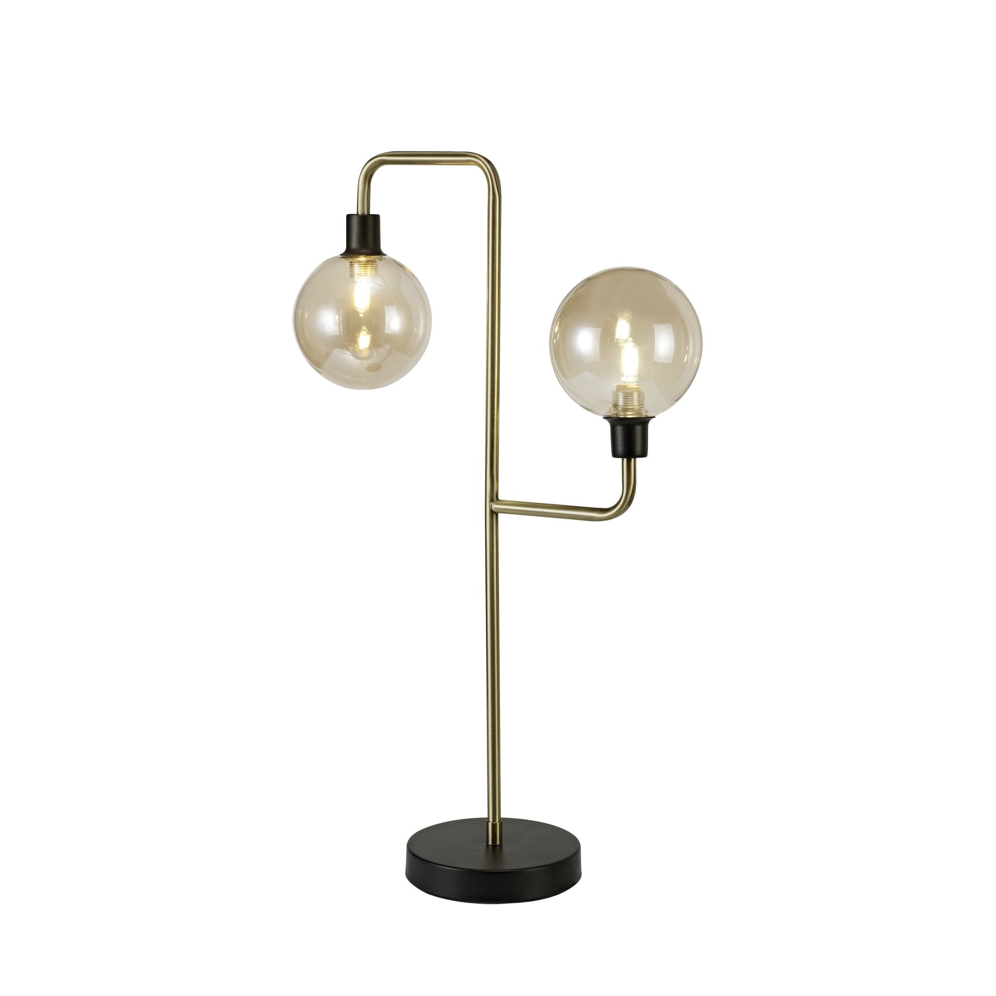 NL77349 Dublin Table Lamp 2 Light Matt Black/Antique Brass/Cognac Glass